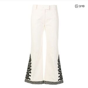 Tory Burch Cream Pants with Black Embroidery
